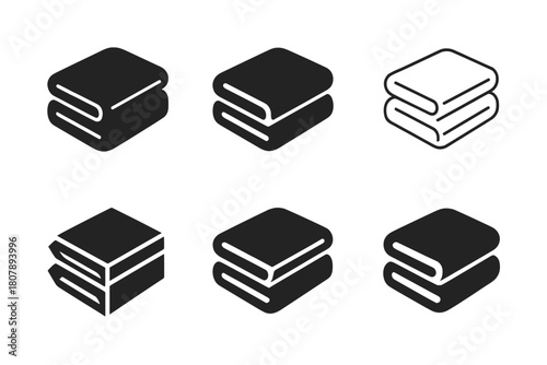 Linen Transformation Icons. Transforming a bedroom with new linens. Icon set. Set Logo of transforming a bedroom with new linens: blanket draped over bed.