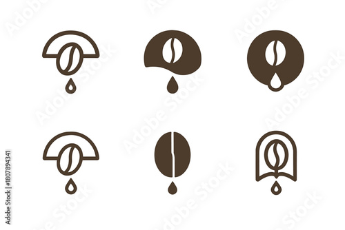 Coffee Logo Variations. Coffee brewing. Icon set. Set Logo of coffee brewing: coffee bean. harmonious logo variations of the same emblematic concept, each with