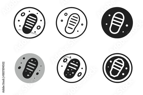 Lunar Logo Variations. Lunar exploration and moon missions. Icon set. Set Logo of Lunar Exploration: footprint on lunar surface. harmonious logo variations of