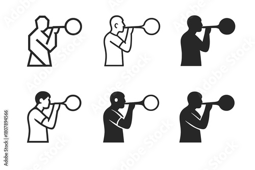 Glassblowing Icon Variations. Craftsmanship and manual labor in the arts. Icon set. Set Logo of Glassblowing: artisan blowing molten glass. harmonious logo