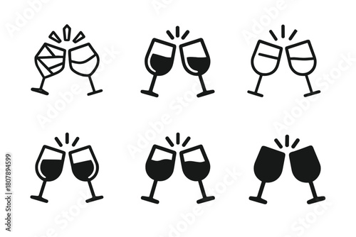 Joyful Toast Logos. Group cheers. Icon set. Set Logo of group cheers: joyful toast moment. harmonious logo variations of the same emblematic concept, each with