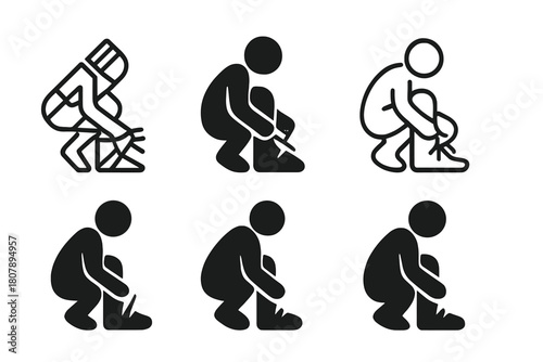 Shoelace Logo Variations. Tying shoelaces before jogging. Icon set. Set Logo of Tying shoelaces before jogging: Running sock. harmonious logo variations of the