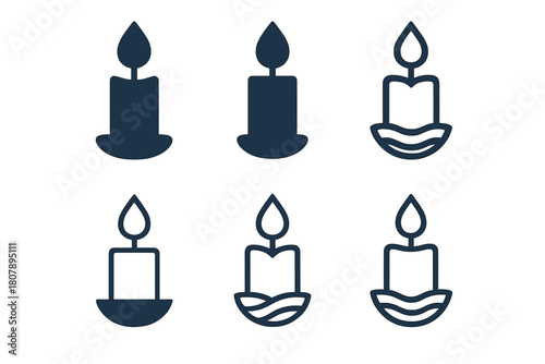Baptism Logo Varieties. The significance of baptism in Christian faith. Icon set. Set Logo of baptism: candle and water drop representing spiritual rebirth.