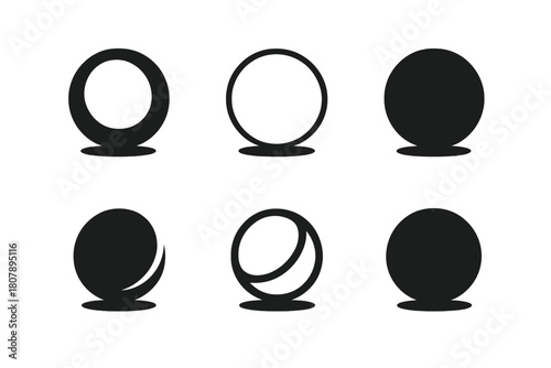 Round Logo Variations. Round. Icon set. Set Logo of round: coin-like disk with beveled edge. harmonious logo variations of the same emblematic concept, each
