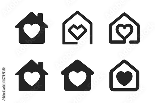 Family Vision Board Icons. Creating a family vision board. Icon set. Set Logo of Family vision board: House with heart. harmonious logo variations of the same