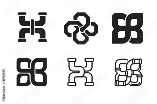 Pipeline Logo Variations. pipeline. Icon set. Set Logo of pipeline: factory pipeline system. harmonious logo variations of the same emblematic concept, each