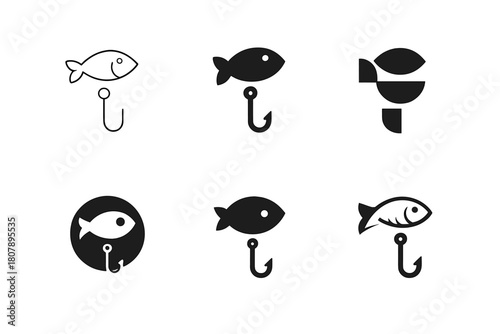 Sustainable Fishing Icons. Sustainable fishing. Icon set. Set Logo of sustainable fishing: reef protection icon. harmonious logo variations of the same