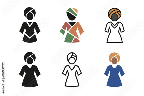 Diverse Fashion Logos. Diversity in fashion. Icon set. Set Logo of diversity in fashion: hand-drawn figures wearing diverse outfits. harmonious logo variations