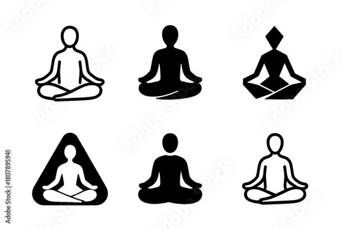 Spiritual Logo Variations. Spiritual growth and well-being. Icon set. Set Logo of Spiritual growth and well-being: Person meditating. harmonious logo