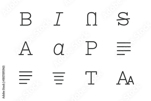 Text Style Icons. Text style icons. Line icon set of Text style icons: bold text, italic text, underline, strikethrough, uppercase letter, lowercase letter,