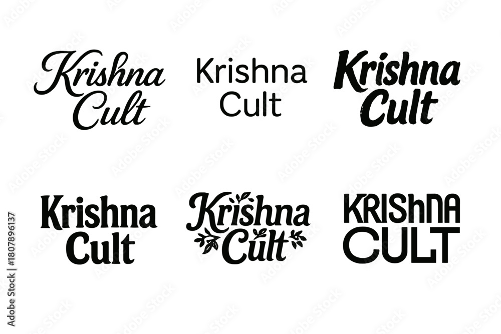 Obraz premium Krishna Cult Typography. Krishna Cult. Set lettering. harmonious lettering variations of the same emblematic concept, each with different artistic