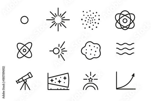 Big Bang Icon Set. big bang. Icon set. Set Logo of big bang: expanding light rings. harmonious logo variations of the same emblematic concept, each with