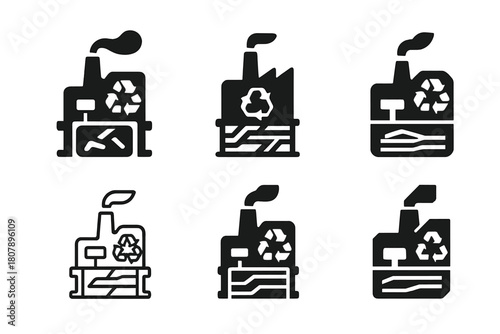 Eco-Friendly Logos. Reducing industrial pollution through waste management. Icon set. Set Logo of reducing industrial pollution through waste management: