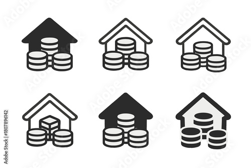 Family Budgeting Icons. Family budgeting. Icon set. Set Logo of family budgeting: family hand holding money sprout. harmonious logo variations of the same