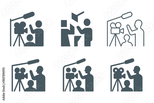 Director Feedback Logos. A director giving feedback to an actor on their performance. Icon set. Set Logo of a director giving feedback to an actor on their
