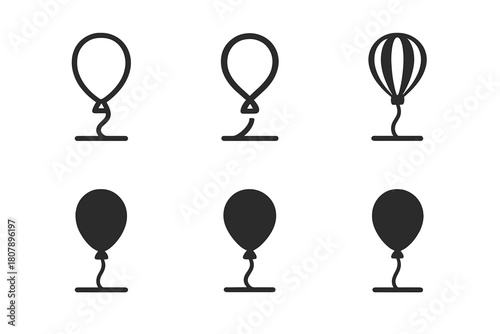 Diverse Balloon Logos. Balloon. Icon set. Set Logo of balloon: helium balloon floating above ground. harmonious logo variations of the same emblematic concept,