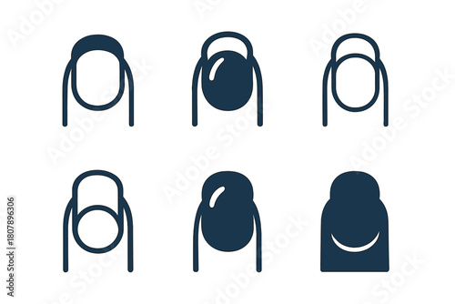 Transparent Nail Icons. Transparent nails. Icon set. Set Logo of transparent nails: glossy nail tip. harmonious logo variations of the same emblematic concept,