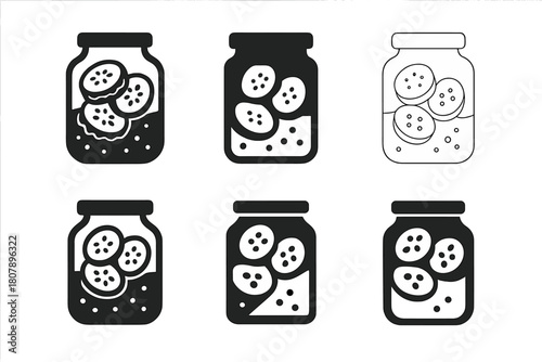 Pickled Cucumber Logos. pickled food. Icon set. Set Logo of pickled food: sliced cucumbers in brine. harmonious logo variations of the same emblematic concept,