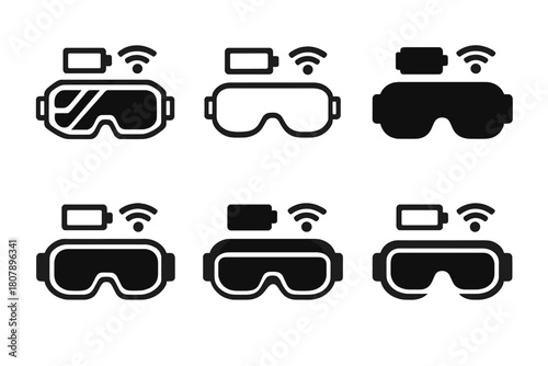 Augmented Reality Logos. Augmented reality glasses for gaming or navigation. Icon set. Set Logo of augmented reality glasses for gaming or navigation: AR