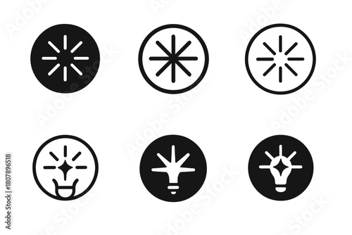 Epiphany Logo Variations. Unexpected epiphany. Icon set. Set Logo of unexpected epiphany: lightning bolt intersecting a glowing brain. harmonious