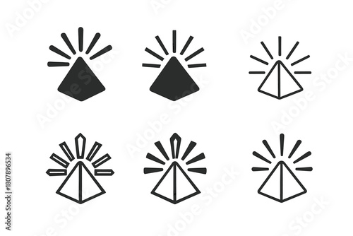 Prismatic Insight Icons. Unexpected epiphany. Icon set. Set Logo of unexpected epiphany: prism scattering rays of insight outward. harmonious logo variations