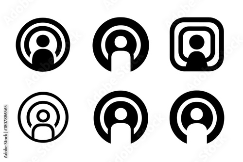 Concentric Wall Icons. Wall of depression closing in around a figure. Icon set. Set Logo of wall of depression closing in around a figure: concentric ring