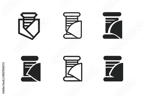 Fabric Logo Variations. Fabric craftsmanship. Set Logo of Fabric craftsmanship: thread spool with cloth fold. harmonious logo variations of the same emblematic