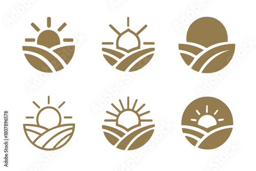 Collective Farm Logos. Collective farm. Icon set. Set Logo of collective farm: wheat sheaf. harmonious logo variations of the same emblematic concept, each