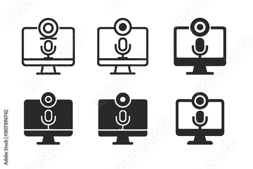 Virtual Event Icons. Virtual events. Icon set. Set Logo of virtual events: online audience icons. harmonious logo variations of the same emblematic concept,