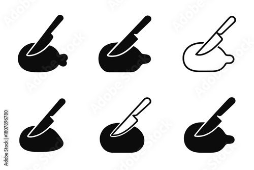 Carving Knife Logos. Carving knife. Icon set. Set Logo of Carving knife: Chef?s carving knife. harmonious logo variations of the same emblematic concept, each