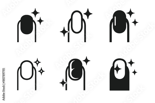 Transparent Nail Logos. Transparent nails. Icon set. Set Logo of transparent nails: manicure hand. harmonious logo variations of the same emblematic concept,
