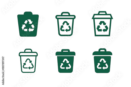 Waste Management Icons. waste management. Icon set. Set Logo of waste management: green energy from waste. harmonious logo variations of the same emblematic