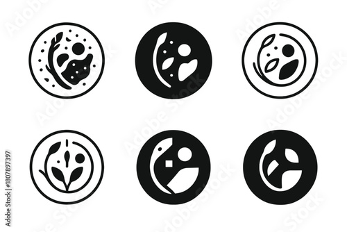 Culinary Artistry Icons. culinary artistry. Icon set. Set Logo of culinary artistry: plate with creative food presentation. harmonious logo variations of the