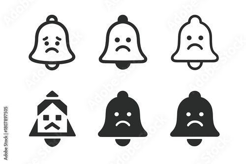 Notification Icon Emotions. Emotional weight of notifications. Icon set. Set Logo of emotional weight of notifications: bell icon with emotional faces.