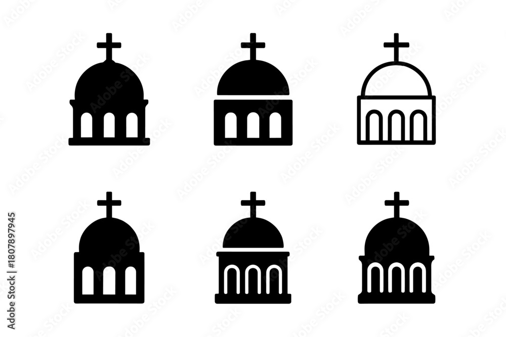 Obraz premium Church Architecture Icons. The development of Christian church architecture. Icon set. Set Logo of The development of Christian church architecture: Nave