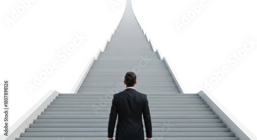 Conceptual Upward Stairway Towards Success with Businessman Back View