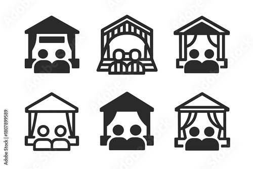 Cultural Performance Logo Set. A couple enjoying a cultural performance at an outdoor amphitheater. Icon set. Set Logo of Cultural performance: