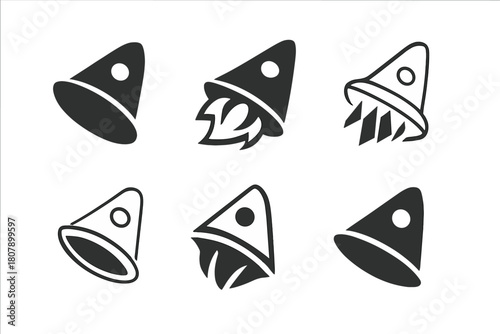 Venus Exploration Icons. Venus exploration. Icon set. Set Logo of Venus exploration: spacecraft heat shield. harmonious logo variations of the same emblematic