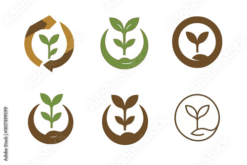 Autumn Harvest Logos. Autumn harvests and organic food production. Icon set. Set Logo of Autumn harvests and organic food production: pumpkin with leaf and