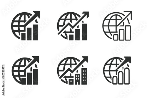 Global Business Logos. International business expansion and global markets. Icon set. Set Logo of international business expansion and global markets: global