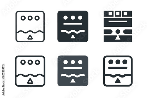 Dishwasher Icon Variations. Dishwasher Panel. Icon set. Set Logo of Dishwasher Panel: Control Buttons. harmonious logo variations of the same emblematic