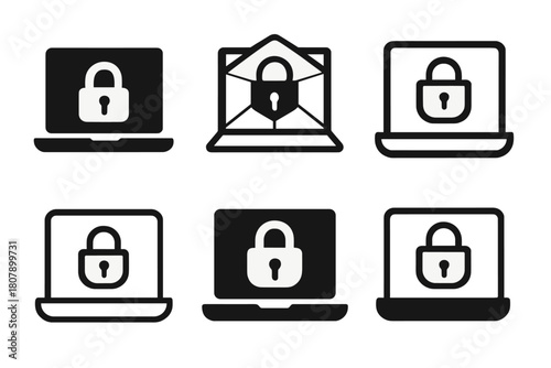 Online Privacy Icons. Online privacy concerns and data breaches. Icon set. Set Logo of Online privacy: Padlock. harmonious logo variations of the