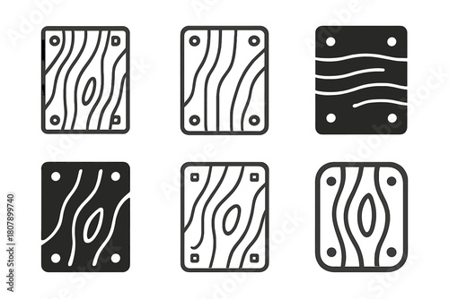 Wooden Bridge Logo Variations. Wooden bridge slat. Icon set. Set Logo of Wooden bridge slat: close-up of plank texture with bolts. harmonious logo variations