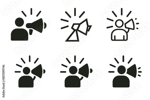 Public Speaking Icons. Public speaking. Line icon set of public speaking: microphone, podium, audience, speech bubble, light bulb, notebook, hand gesture,