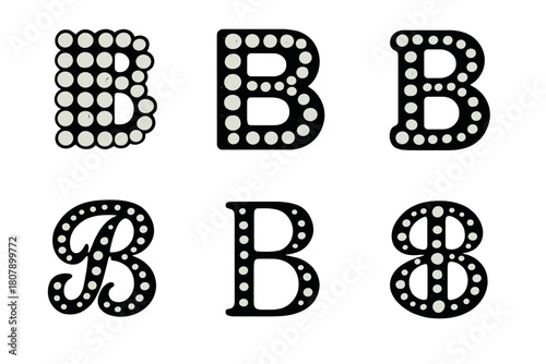 Rhinestone Emblem Designs. McBling. Icon set. Set Logo of glam text: rhinestone-studded ?B? letter emblem. harmonious logo variations of the same emblematic