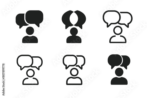 Networking Icon Variations. A professional participating in a networking event to grow their career. Icon set. Set Logo of communication: speech bubbles
