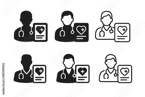 Chronic Disease Management Icons. Chronic disease management and health support. Icon set. Set Logo of Chronic disease management and health support: doctor