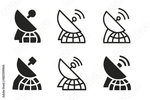 Investigative Reporting Logos. Investigative reporting. Icon set. Set Logo of investigative reporting: news broadcast satellite. harmonious logo variations of