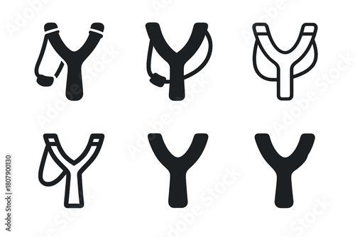 Traditional Game Logos. Traditional games. Icon set. Set Logo of traditional games: slingshot. harmonious logo variations of the same emblematic concept, each