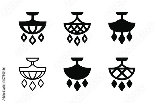 Ceiling Light Logos. Ceiling Light Fixture. Icon set. Set Logo of Ceiling Light Fixture: Crystal Ceiling Lamp. harmonious logo variations of the same